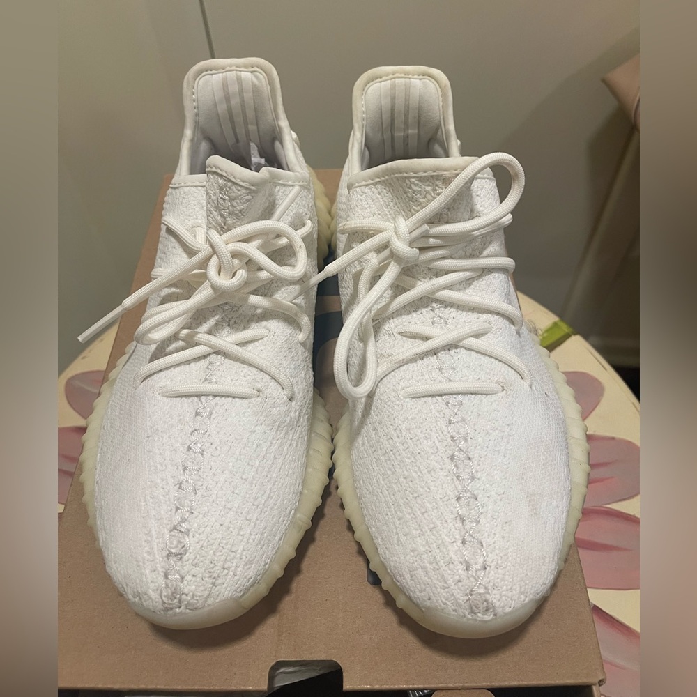 Yeezy Adidas White Knit Lace-Up Sneakers